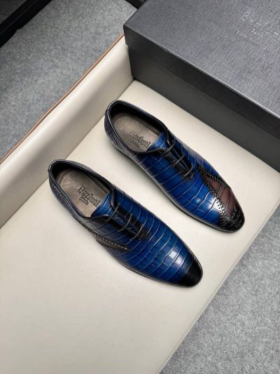 Berluti Black and blue calfskin Leather Shoes-Berluti Man Business Leather Shoes
